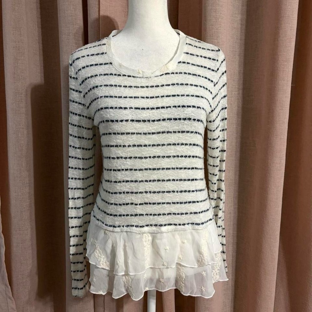 Lily White Striped Ruffle Hem Top - Black and White